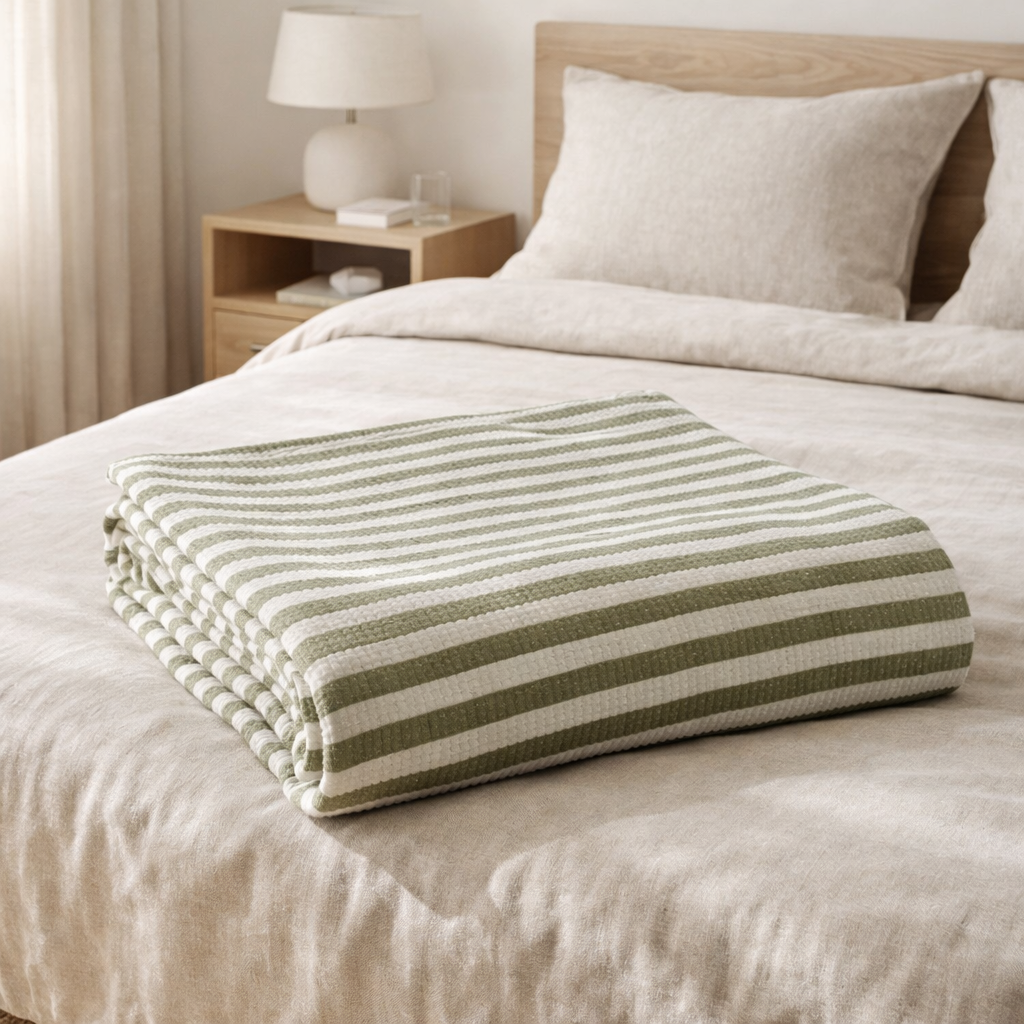 Jeté Calista Olive 180 x 260 en situation