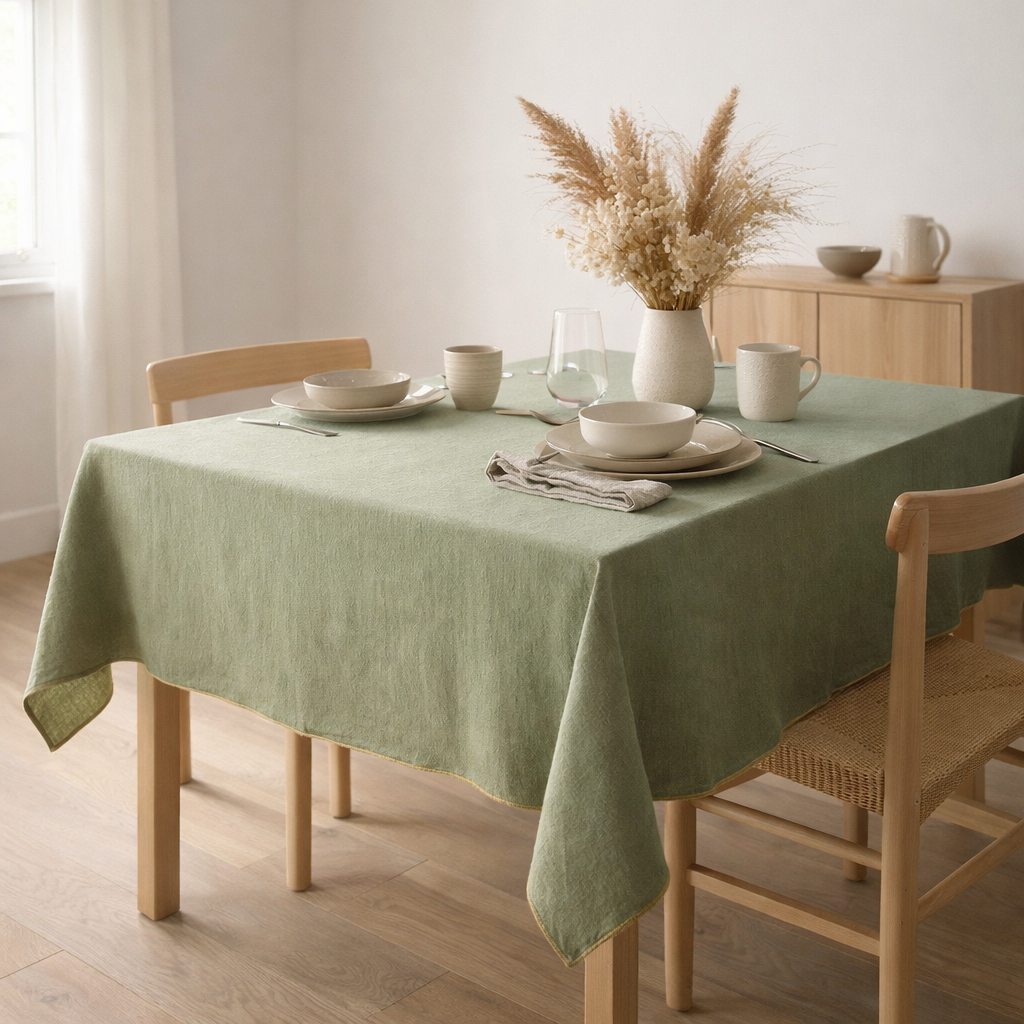 Nappe recyclée Grace Matcha 140 x 250 en situation