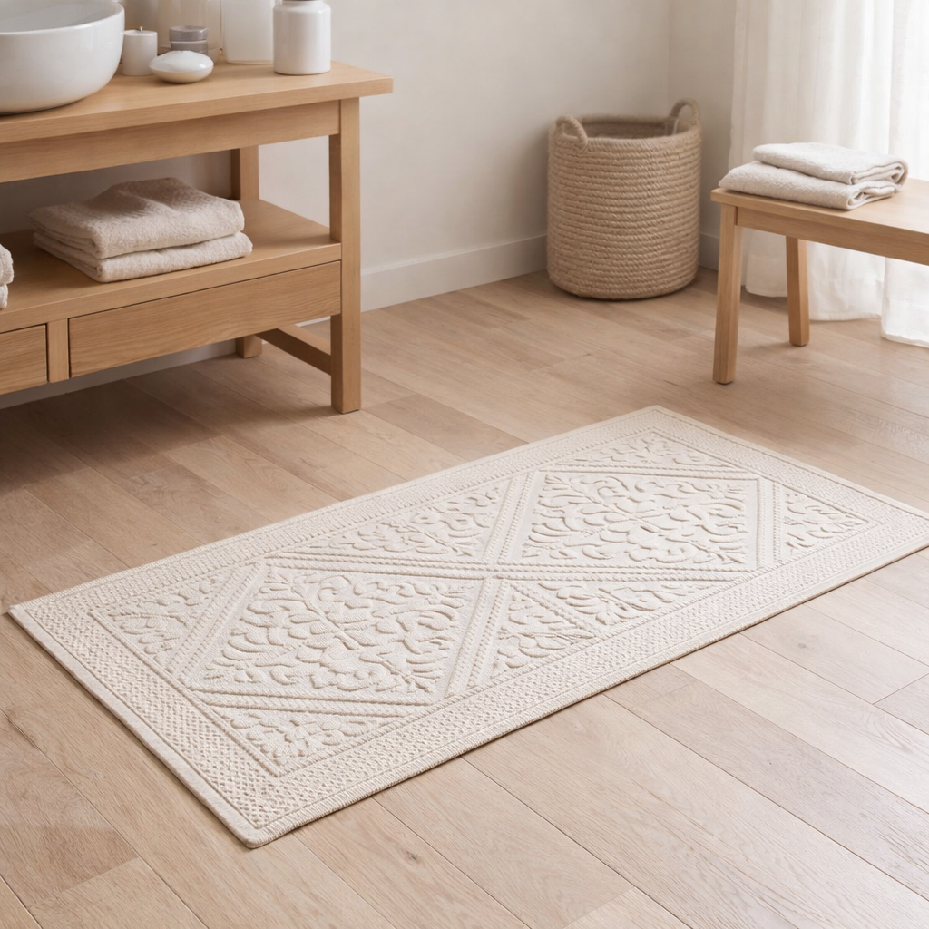 Tapis de bain Enzo Poudre 54 x 110 en situation