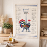 Torchon Calendrier recyclé French Cocorico 2027 Ecru 50 x 70 en situation
