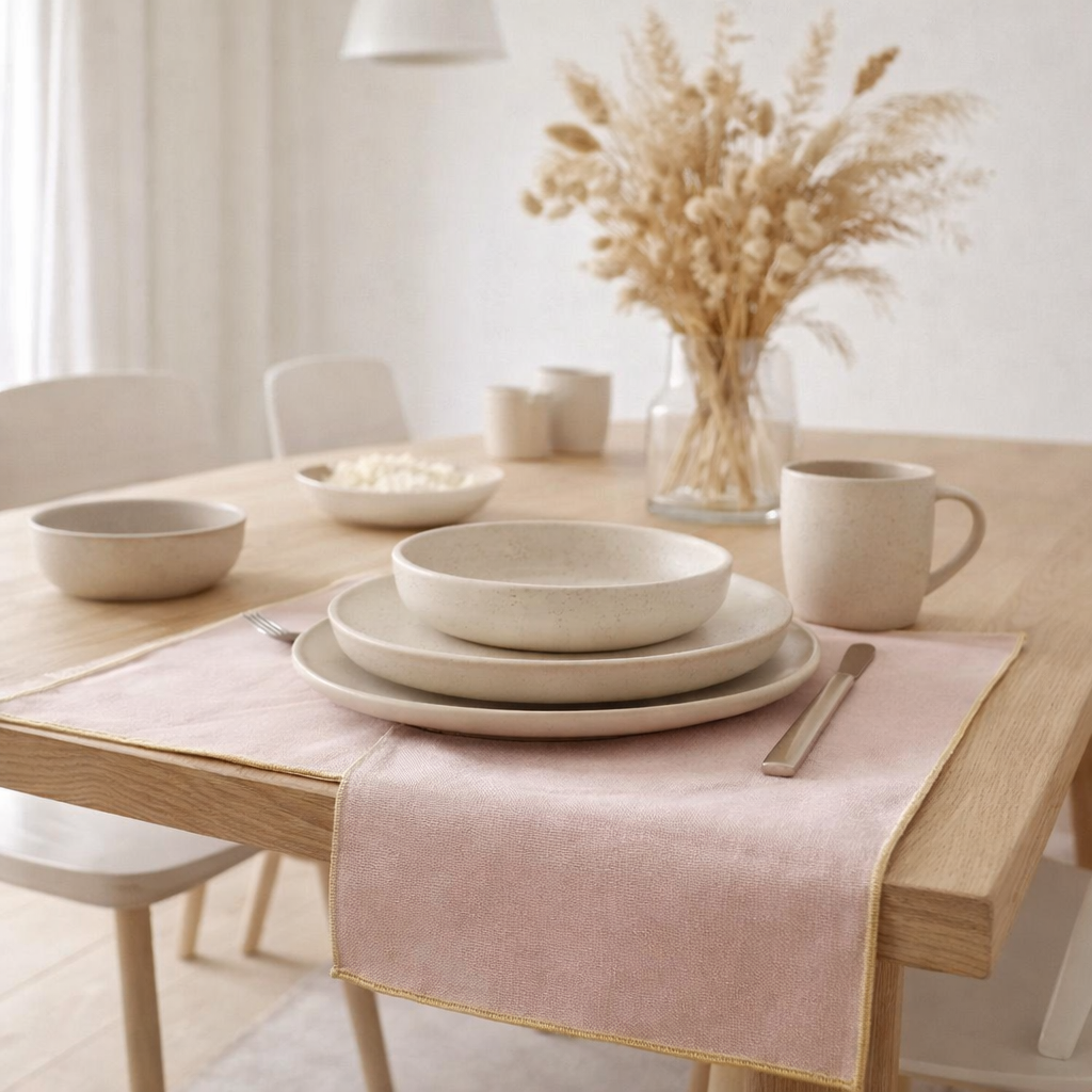 Serviette de table recyclée Grace Parme 40 x 40 en situation