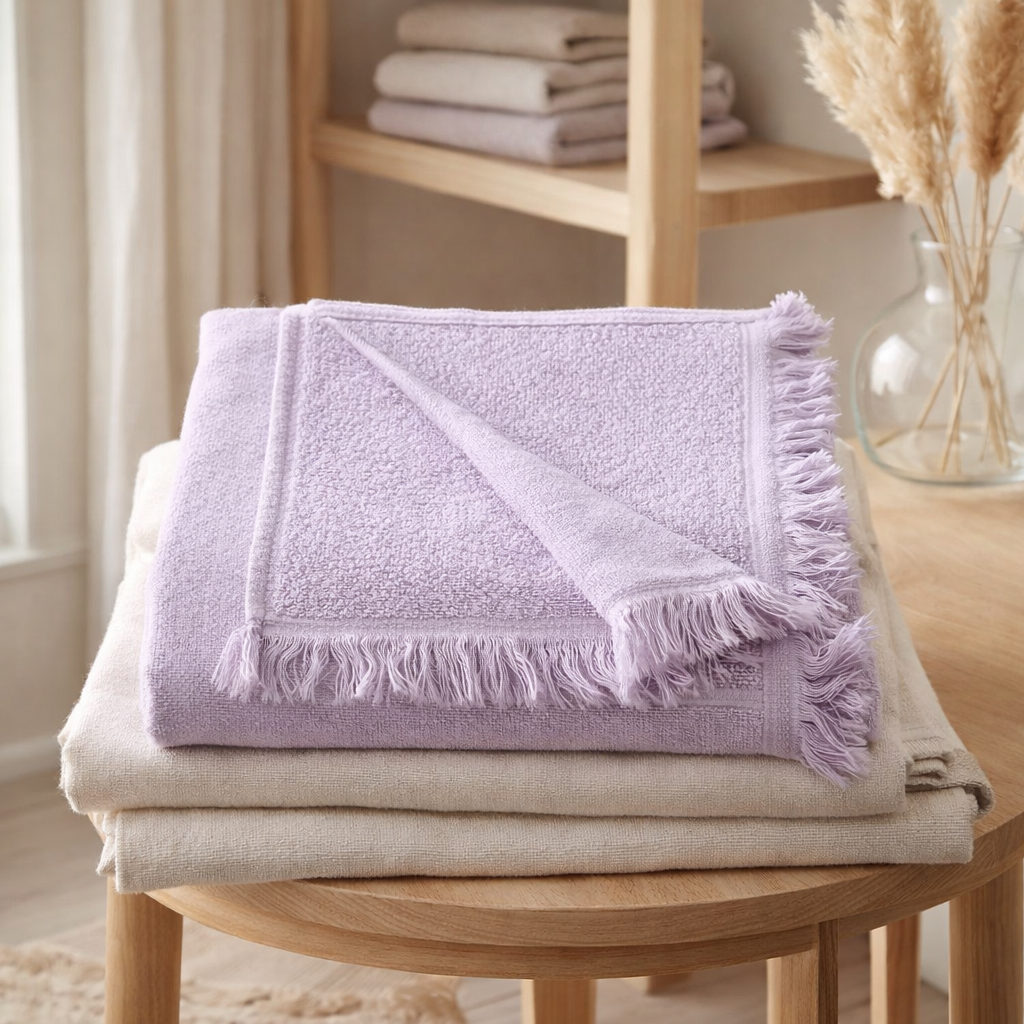 Serviette de toilette Luna Lilas 50 x 100 en situation