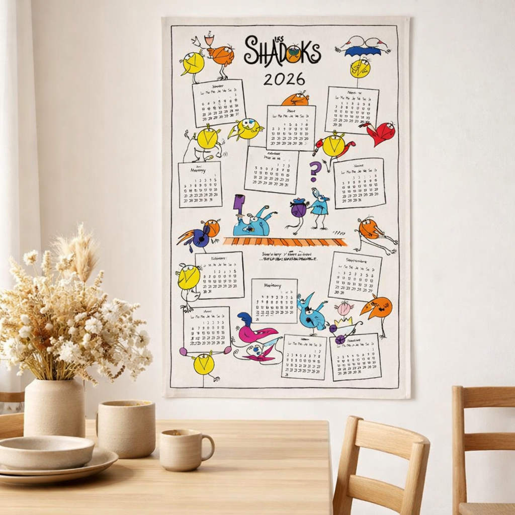 Torchon Shadoks Calendrier 2026 Ecru 48 x 72 en situation