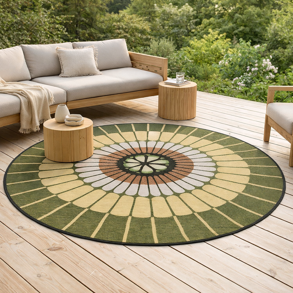 Tapis Zeno outdoor Cèdre Diamètre 160 cm en situation