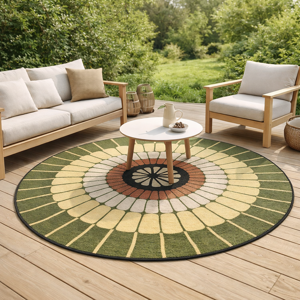 Tapis Zeno outdoor Cèdre Diamètre 200 cm en situation