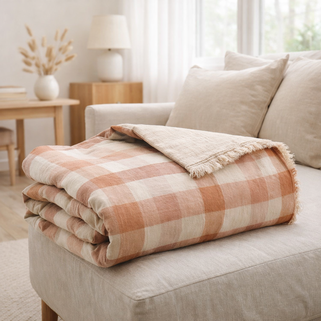 Plaid imprimé Kate Terracotta 135 x 200 en situation