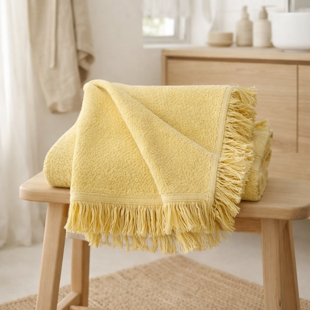 Serviette de toilette Luna Butter 50 x 100 en situation