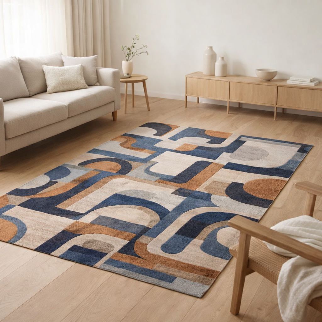 Tapis Eco - Bleu Camel - Tapis marron et bleu en situation