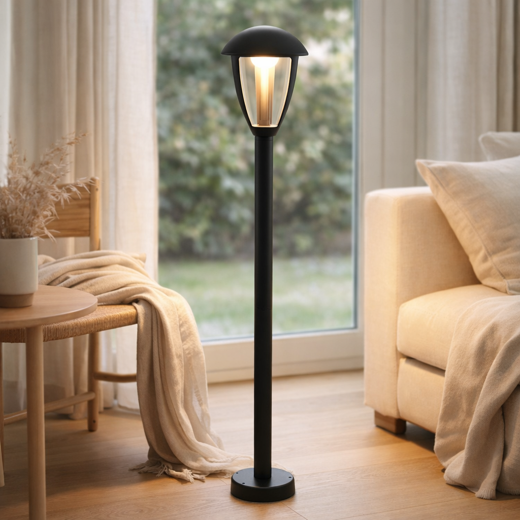 LED Base extérieure Clint, en métal et en plastique en noir, avec LED intégrée, lumières de chemin en situation