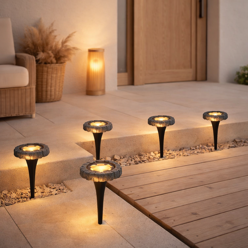 4 Set LED LED Solar-Floor-Spit Kian, pour l'extérieur, lampadaire en plastique en gris, avec LED intégré en situation