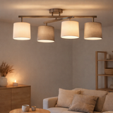 4 plafonds Tilde, lampe plafond en métal classique et textile en gris avec une prise E27, 82 cm de long, les parapluies sont réglables, idéaux pour le salon, la salle à manger et la chambre en situation