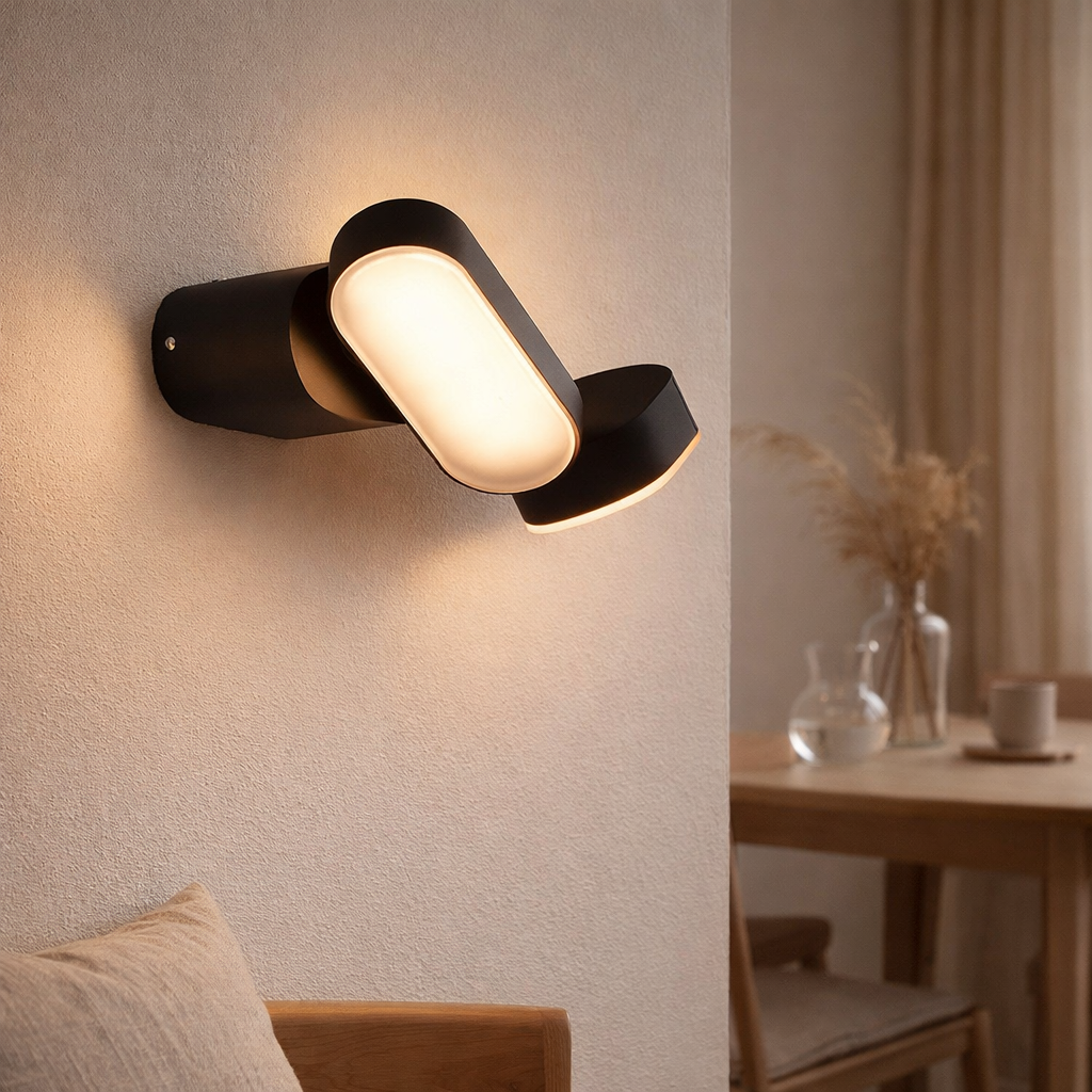 Lampe murale extérieure LED motus en métal et plastique en noir, avec LED intégrée en situation
