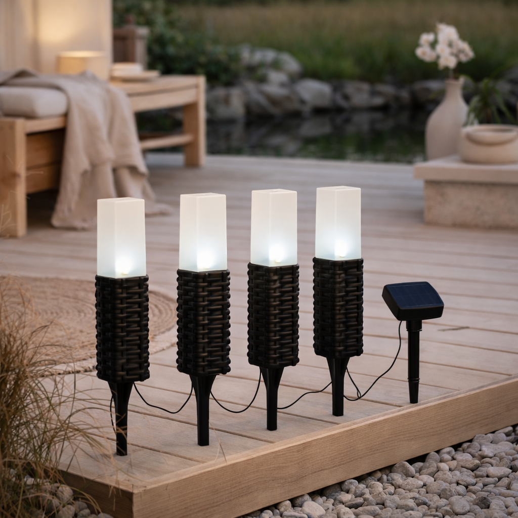 4 Set LED Spike extérieure, pour l'extérieur, la terre en plastique en plastique en noir, LED intégrée en situation