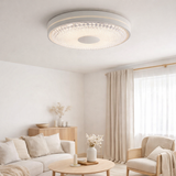 Plafond LED Boise Ø 51 cm avec de nombreuses fonctions, en métal et en plastique, blanc, avec des LED intégrées, éclairage pour le salon ou le bureau en situation