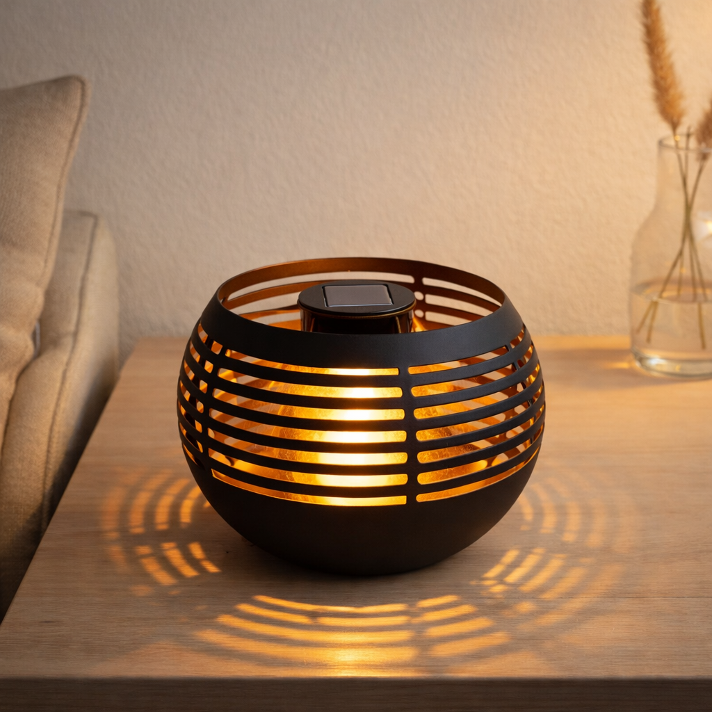 LED DE TABLE DÉCORATIVE LED, 16 cm de haut pour l'extérieur, en métal noir et en plastique, avec LED intégrée en situation