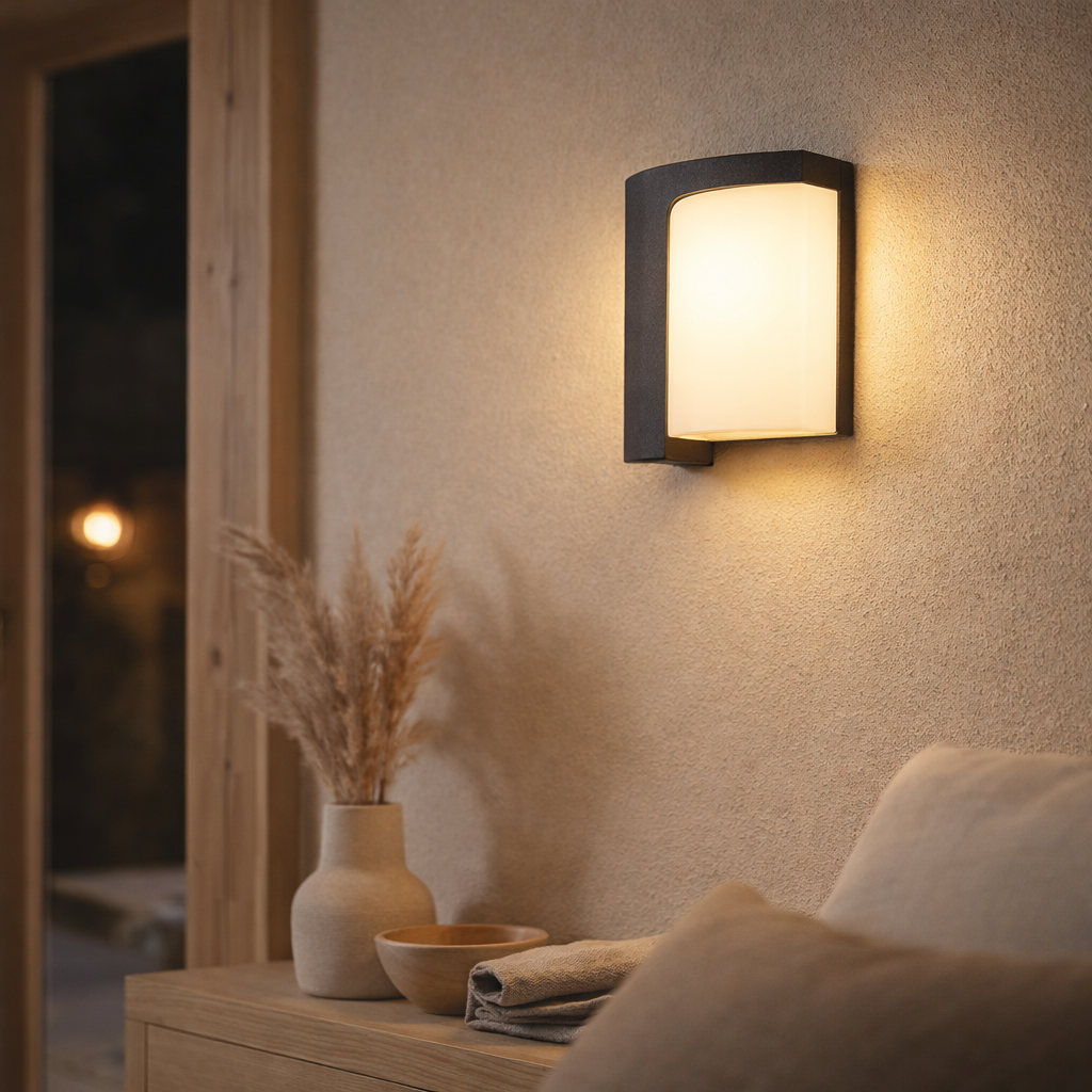 LED sur la lampe murale extérieure Rico de 14,8 cm de haut, en métal et en plastique en anthracite, avec LED intégré en situation