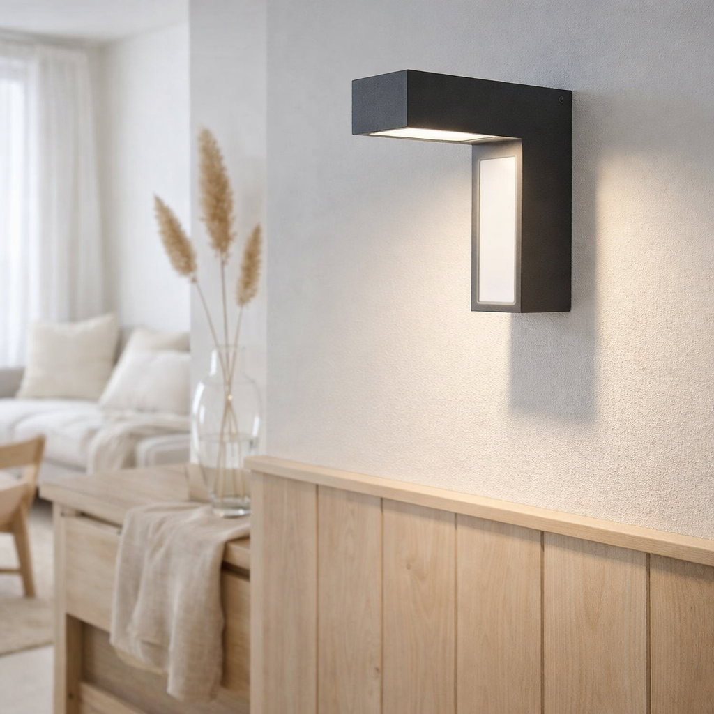 Lumières à LED Angus en métal et en plastique en anthracite, avec LED intégrée en situation