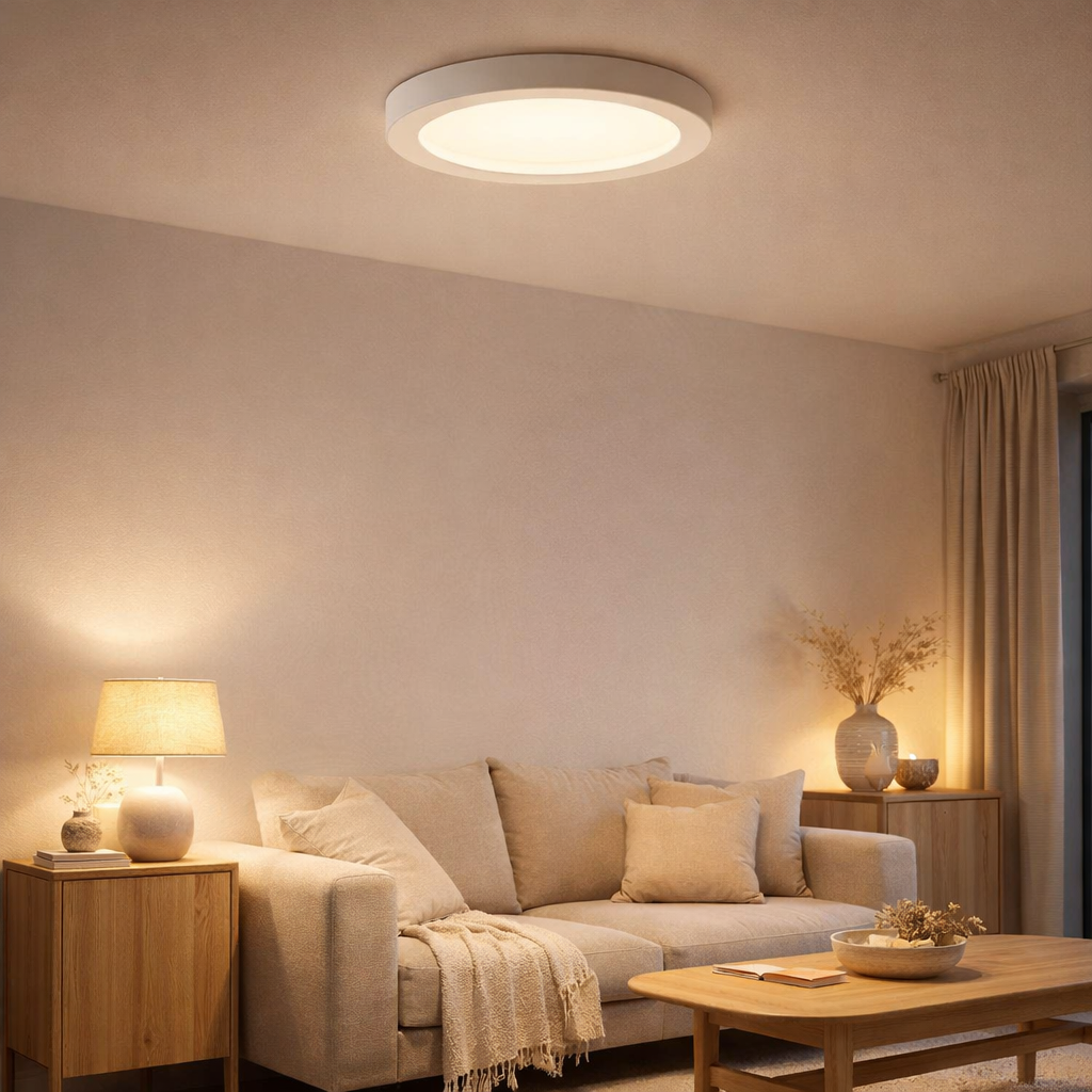LED Plafond LAX BONUS Ø16,5 cm, installation et structure de lumière fonctionnelle possibles, lampe de plafond en métal et en plastique en blanc, avec des LED fermement intégrées, y compris le changeur de couleur CCT en situation
