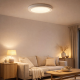 LED Plafond LAX BONUS Ø16,5 cm, installation et structure de lumière fonctionnelle possibles, lampe de plafond en métal et en plastique en blanc, avec des LED fermement intégrées, y compris le changeur de couleur CCT en situation