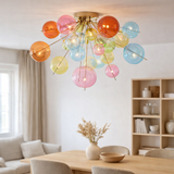 Plafond explosion colorée en métal et en verre, cadres G9, plafond pour salle à manger, salon, couloir ou bureau, Ø57 cm en situation