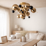 Plafond explosion or en métal et en verre, versions G9, plafond pour salle à manger, salon, couloir ou bureau, Ø57 cm en situation