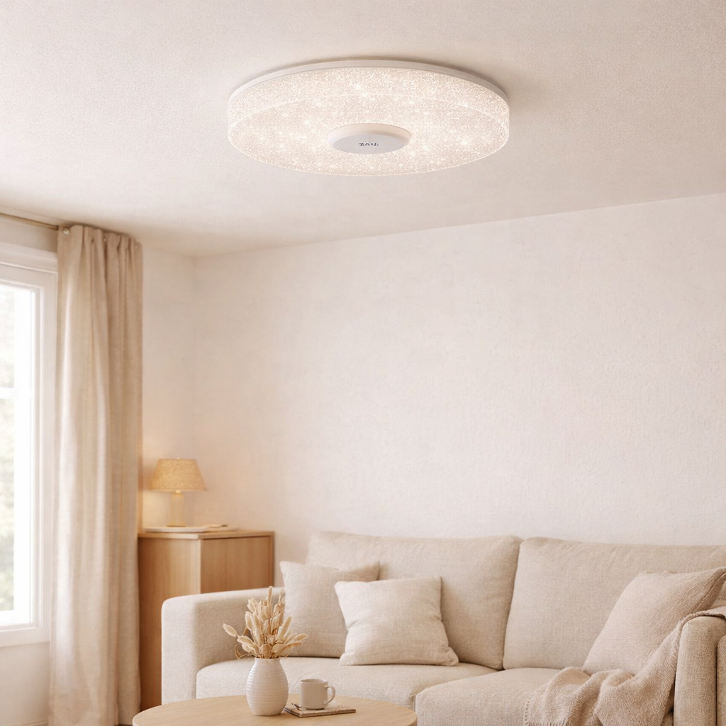 Plafonnier LED Modena d:40cm avec détecteur de fumée en situation