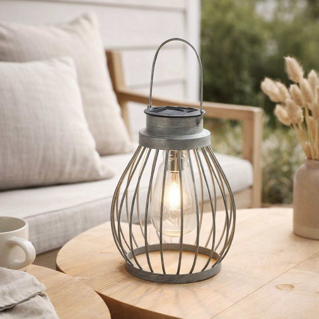 Lumière solaire décorative à LED 21,5 cm de haut, pour l'extérieur, en métal, en verre et en plastique, argent, avec fermement intégré en situation