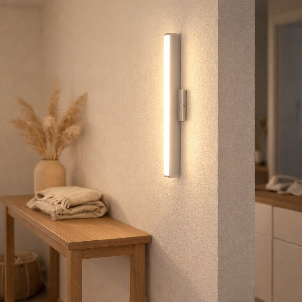 Lampe murale LED Dubaï, lampe murale moderne en aluminium et en plastique avec des LED fermement construites, 45 cm de long ou de haut. Idéal pour l'éclairage des zones d'entrée, des couloirs, pour structurer les grandes surfaces murales en situation