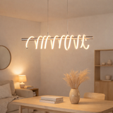La lampe suspendue LED Belleza, lampe à pendule en métal moderne et le plastique en nickel Matt et White, avec des LED fermement construites, 100 cm de long. L'éclairage idéal pour le salon, la salle à manger ou la cuisine. en situation