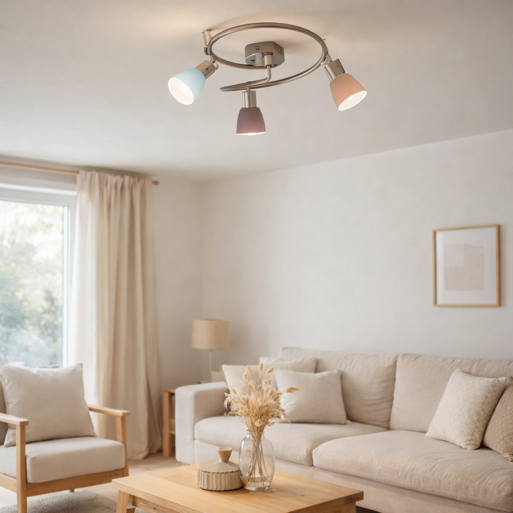 3 appliques LED. Spot de plafond Feltre d:28cm en situation