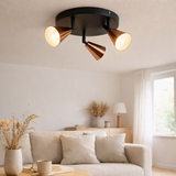 3 appliques LED. Spot de plafond Cuivre d:38cm en situation
