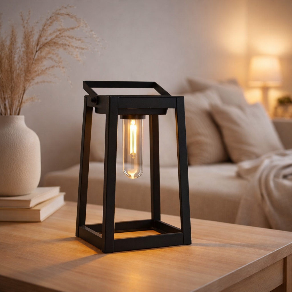 Lampe décorative LED, pour l'extérieur, décoration métal et plastique en noir, avec LED intégrée en situation