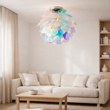 Plafond Fora en métal et en plastique irisé, douille E27, éclairage pour le salon, salle à manger et bureau, Ø40 cm en situation