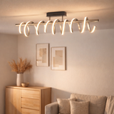 Plafond LED Belleza, lampe à plafond en métal moderne et le plastique en nickel Matt et White, avec des LED fermement construites, 100 cm de long. L'éclairage idéal pour le salon, la salle à manger ou la cuisine. en situation