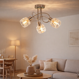 Papin LED à 3 places Josefa, lampe à plafond en métal et le verre en acier inoxydable, avec des lampes filamentaires de version E14 incluses, pour le salon, la salle à manger, le couloir ou le couloir 38 x 24 cm en situation