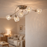 Le plafond de 5 LED Josefa, lampe au plafond en métal et le verre en acier inoxydable, avec des lampes filamentaires de version E14 incluses, pour le salon, la salle à manger, le couloir ou le couloir 61 x 36 x 21 cm en situation