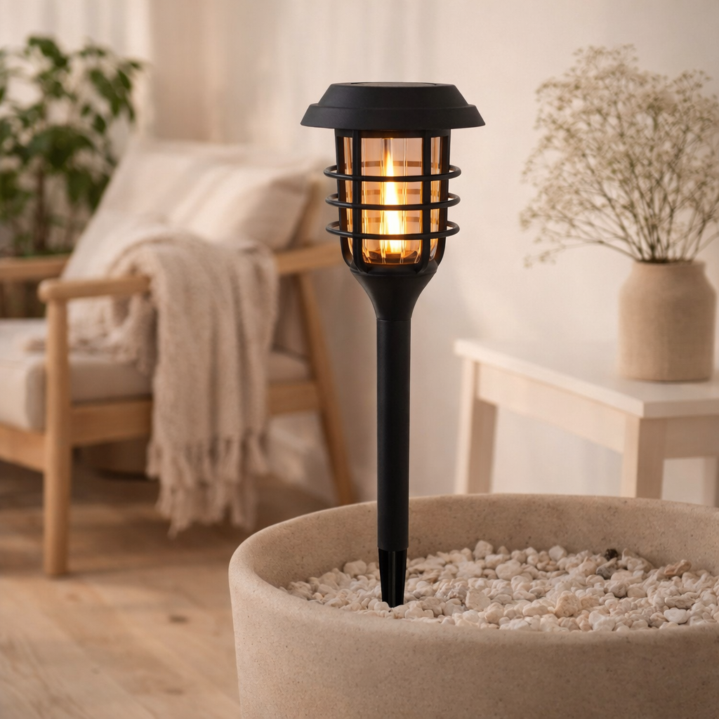 3 Set LED extérieur terre Spit de 34 cm de haut, brochette en plastique noir avec LED intégrée, lumière solaire pour l'extérieur en situation