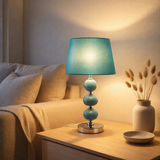 Lampe de table en céramique Araga 36 cm de haut, lampe de table en métal, en céramique, avec des lames de texte, turquoise, avec socket E14, éclairage pour salle à manger, salon, couloir ou bureau en situation