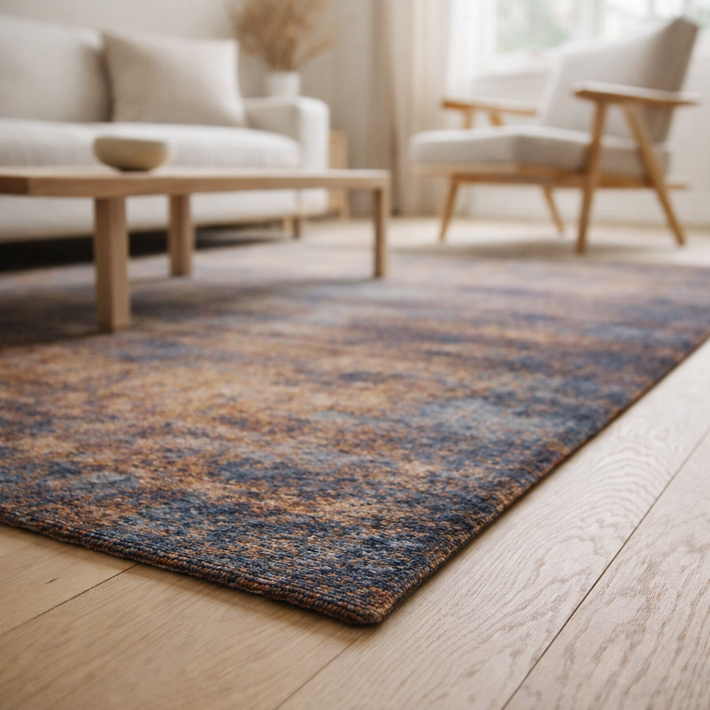 Tapis Eco - Sunset Blue - Tapis marron et bleu en situation