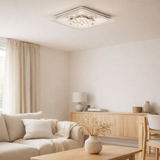 Le plafond LED Chur 30 x 30 cm, métalcolaire chom, verre satiné de pièce, LED intégrés, blanc chaud en situation