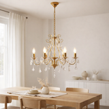 Krone 5flg. Lucia avec rideau, en métal et en plastique en or, avec version E14, éclairage pour salle à manger, salon, couloir ou bureau en situation