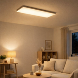Panneau LED lampe de plafond Carente Longueur 59,5 cm, sans cadre, de nombreuses fonctions, en métal et en plastique, blancs, LED intégrés en situation