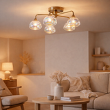 «Varna» à lampe à plafond LED, lampe à plafonnier en métal de couleur en laiton et en verre d'iris, avec des LED fermement installées, 50 cm de diamètre, un éclairage élégant pour le salon, la salle à manger ou le couloir en situation