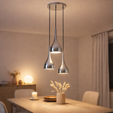 Style pendentif 3-BE, lampe à pensionnal classique rétro en métal gloss chromé avec des cadres E27, parapluie Ø16 cm, total Ø30 cm, idéal pour la salle à manger, le salon et la cuisine. en situation