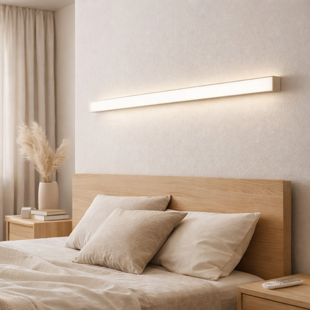 Panneau LED Light Carente Longueur 119,5 cm, sans cadre, de nombreuses fonctions, en métal et en plastique, blancs, LED intégrés en situation