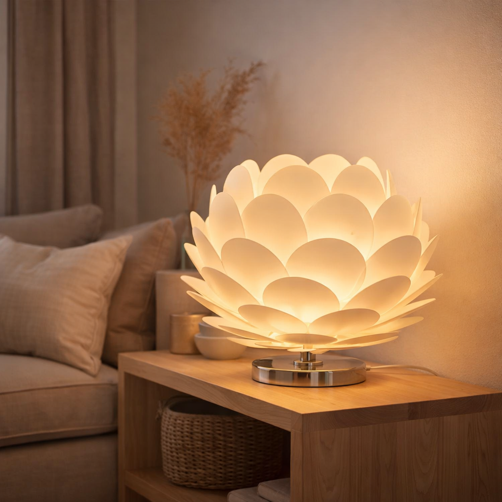 Lampe de table Fora en métal et en plastique blanc, socket E27, éclairage pour le salon, salle à manger et table de chevet, Ø41 cm en situation