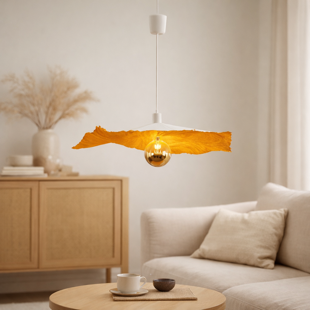 Paper Pendant Light Paper Crazy Ø 56 cm en papier couché en blanc, version E27, éclairage pour le salon ou le bureau en situation