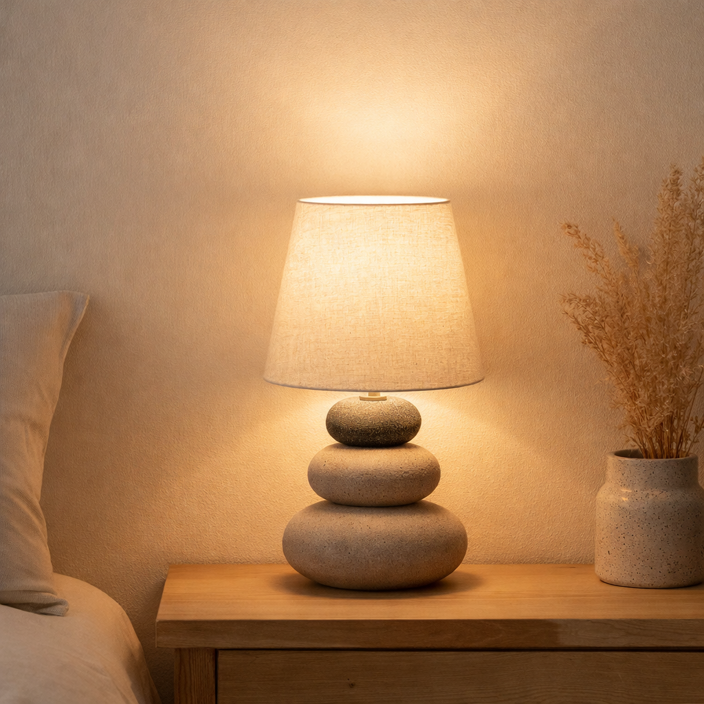 Lampe de table en céramique Stoney, lampe de table en céramique en marron, avec douille E14, lampe de table pour salle à manger, salon, couloir ou bureau, ou comme lampe de chevet, 31 cm de haut en situation