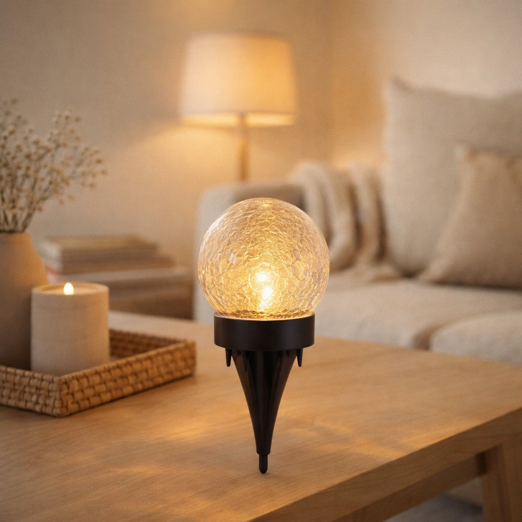 3 Définir la lampe solaire à LED / brochette moulu Crackle Ø 12cm, pour l'extérieur, lampe de table et le verre, blanc, avec LED intégrée en situation