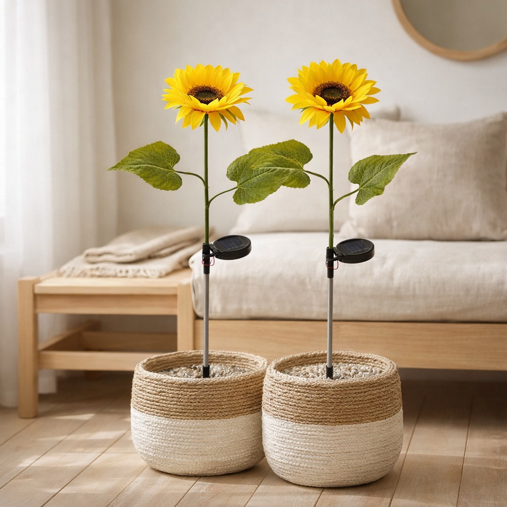 Lot de 2 piquets solaires Tournesols h : 78,5cm en situation